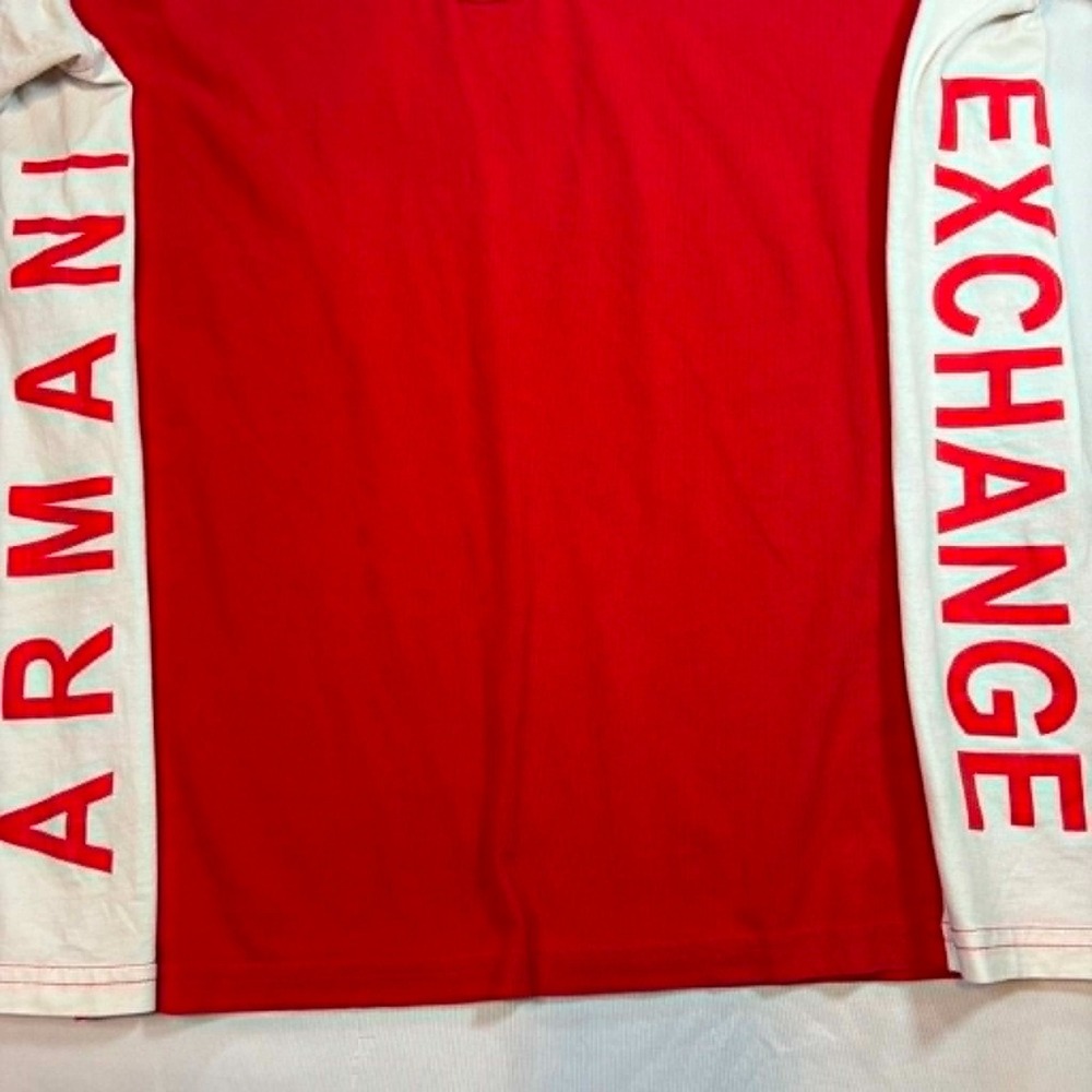 Armani Exchange Men's L Red White Quarter Zip Side Panel Logo T-Shirt Polo - Picture 4 of 4